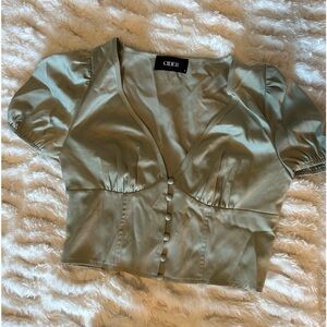 Sage green satin button down top from cider - size small